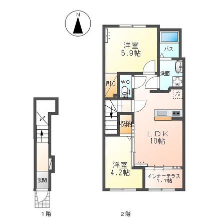 オリジンツクシ(2LDK/2階)の間取り写真