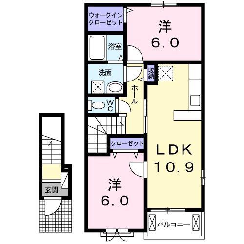 カーム ステイト A(2LDK/2階)の間取り写真