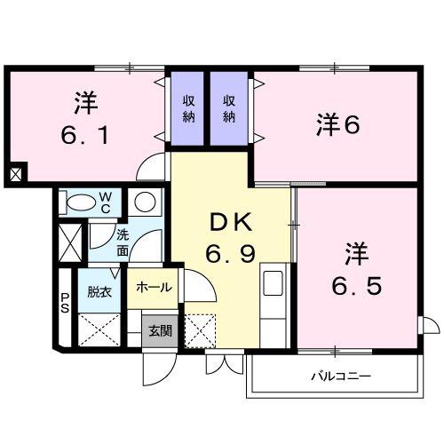 ソレアード A(3DK/1階)の間取り写真