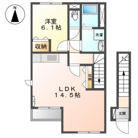 ヴィーブル東二見(1LDK/2階)の間取り写真