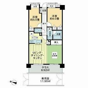 ライオンズマンション西新井大師第5(2LDK/1階)の間取り写真