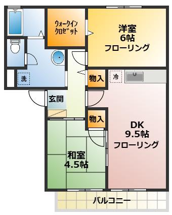 ボヌール・エム(2DK/1階)の間取り写真