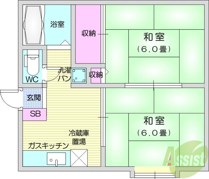 レジデンスソレイユ2(2K/2階)の間取り写真