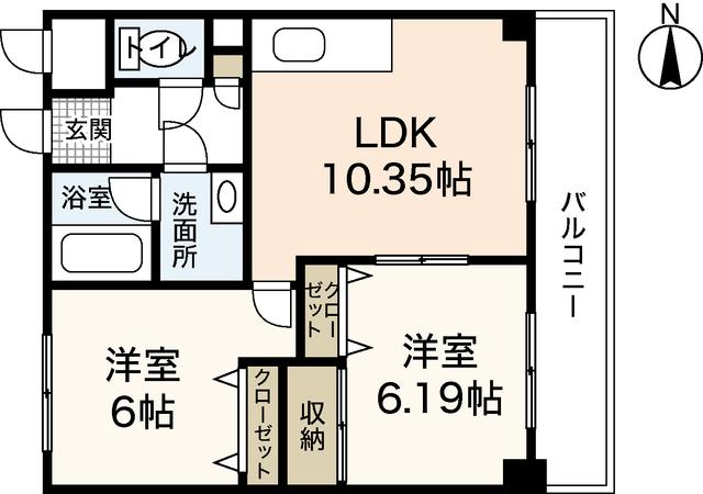長楽寺マンションI号館(2LDK/2階)の間取り写真