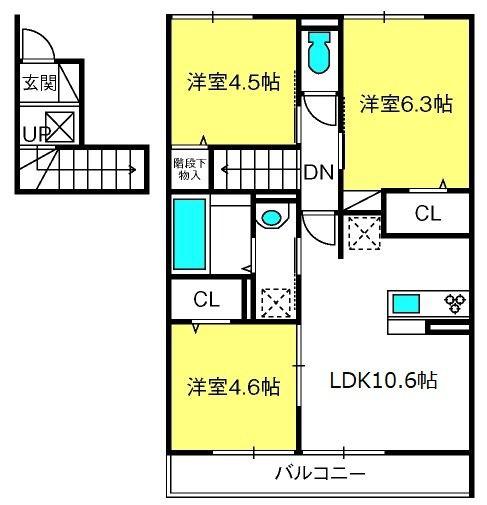 シンヤ壱番館(3LDK/2階)の間取り写真