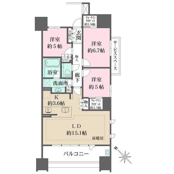 ザ・パークハウス名古屋B棟(3LDK/5階)の間取り写真