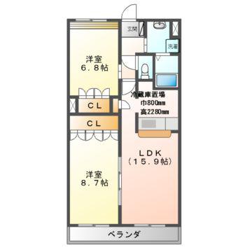 グレイスC.KII(2LDK/3階)の間取り写真