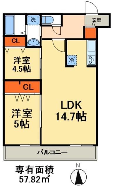 レジデンスGINKGO(2LDK/1階)の間取り写真