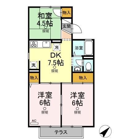 セリエ B棟(3DK/1階)の間取り写真