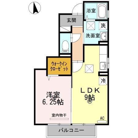 ルシアンローズB棟(1LDK/1階)の間取り写真