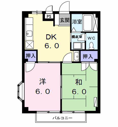 ハイツ青池(2DK/2階)の間取り写真
