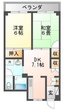 京成サンコーポ北小岩(2DK/7階)の間取り写真
