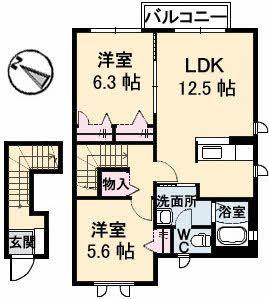ブランドールOHNO(2LDK/2階)の間取り写真