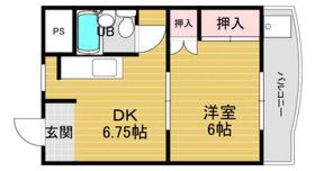 倉敷サンコーポ(1DK/2階)の間取り写真