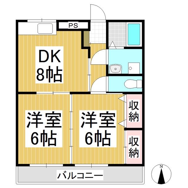 ホーリーONE(2DK/2階)の間取り写真