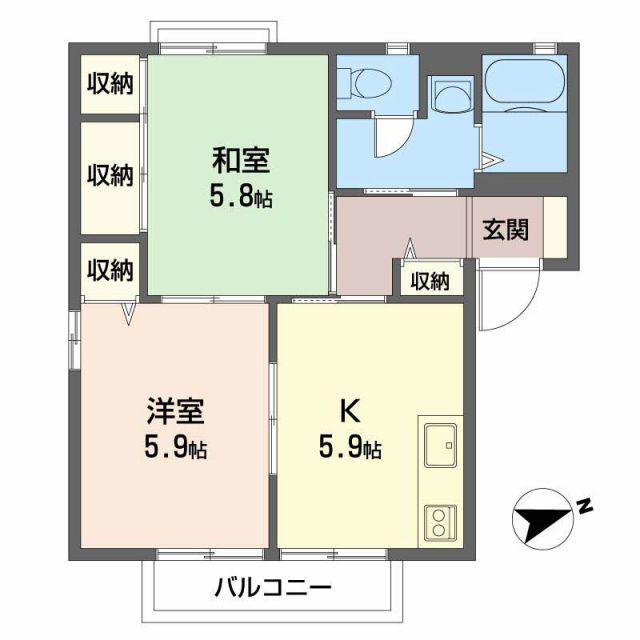 サングリーンA棟(2K/2階)の間取り写真
