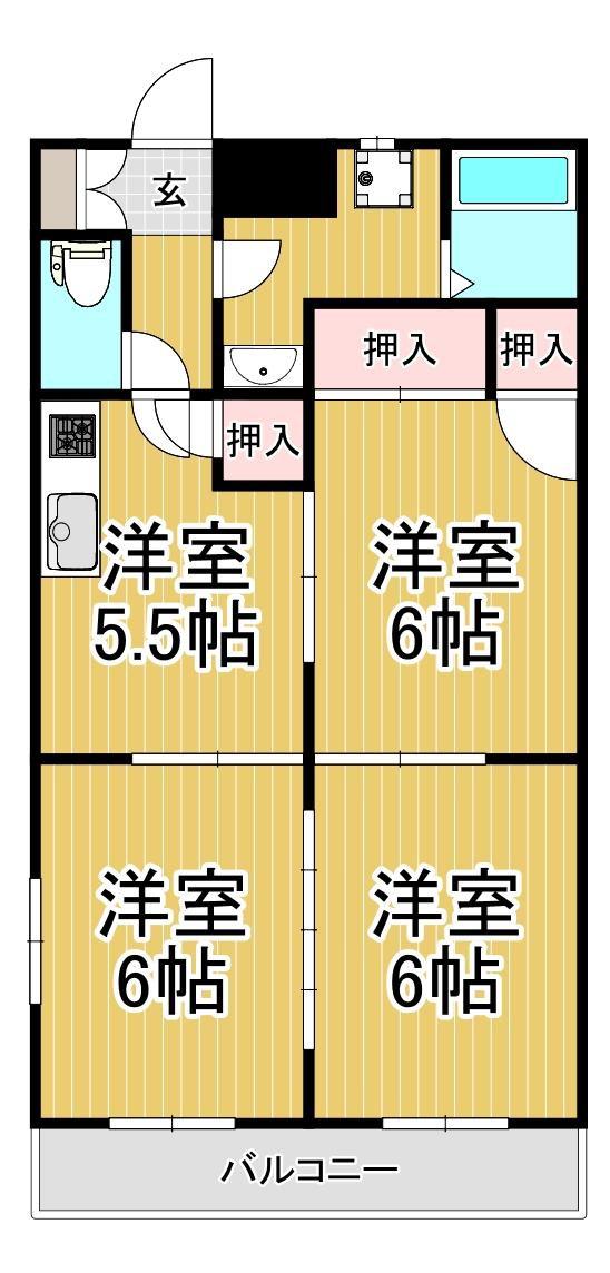 サンハイツ天保山 H棟(3DK/6階)の間取り写真