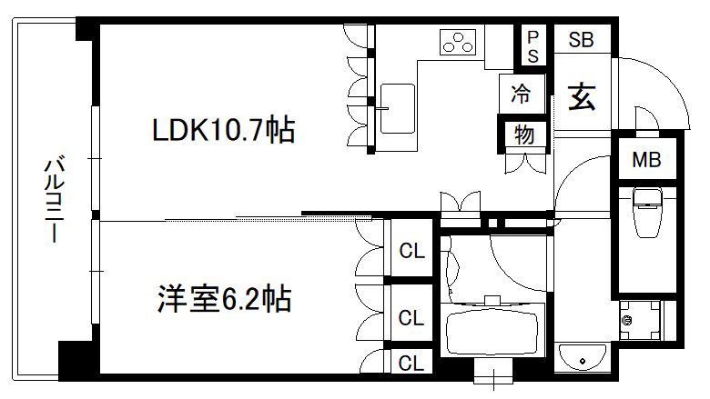 リーガル京都御所西III(1LDK/2階)の間取り写真