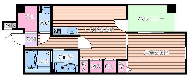 ノステルコート夕陽丘(1LDK/10階)の間取り写真
