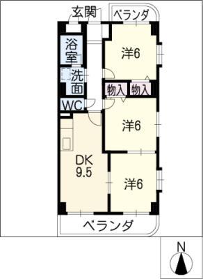 PEACH花の家(3DK/7階)の間取り写真