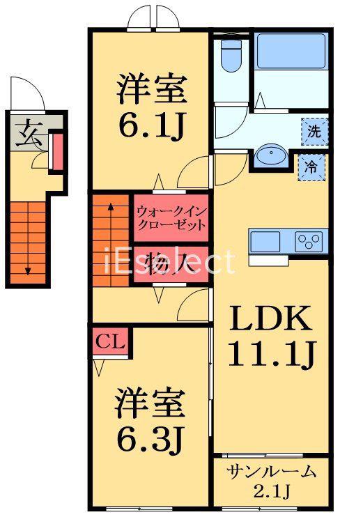 クレールB(2LDK/2階)の間取り写真