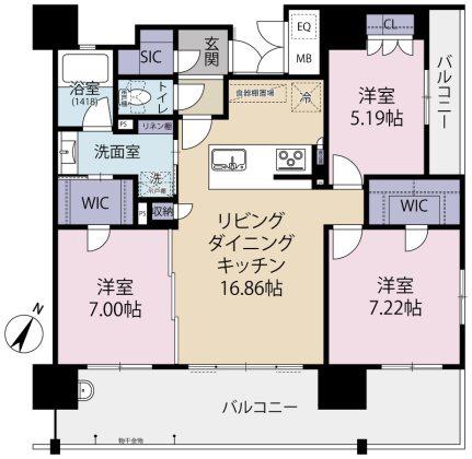 エンブルステーション菊川(3LDK/8階)の間取り写真
