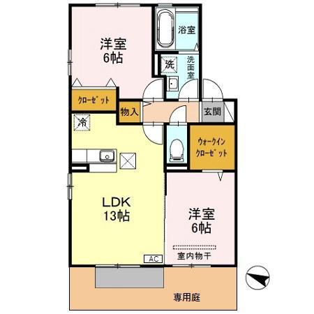 ロイヤルガーデン絆B棟(2LDK/1階)の間取り写真
