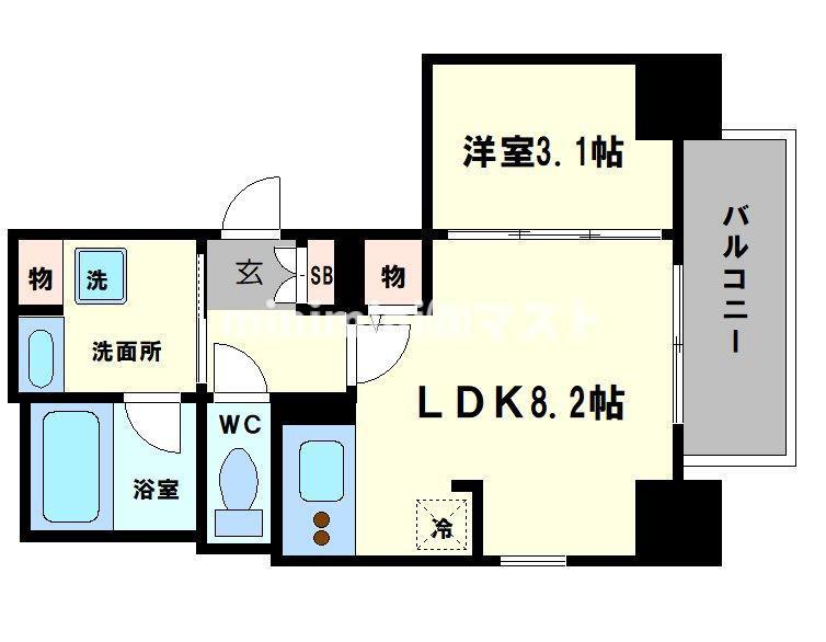 シーズンフラッツ靭本町(1LDK/7階)の間取り写真