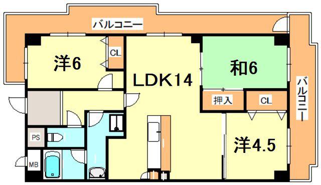 コモンパレス清水が丘(3LDK/6階)の間取り写真