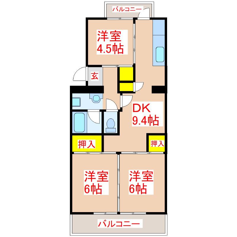 ヴィラナリー鴨池15号棟(3DK/6階)の間取り写真