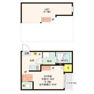 ハーモニーテラス新田VI(1K/2階)の間取り写真