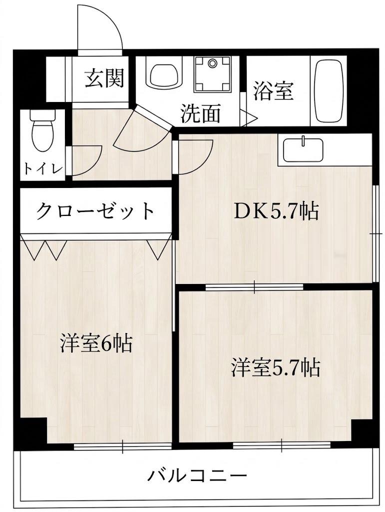 エレガントライフ岸里(2DK/3階)の間取り写真