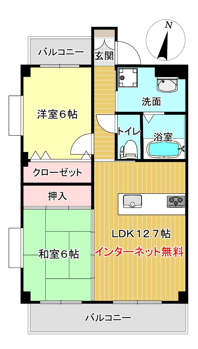 カーサ・エクセリーヌ田上(2LDK/4階)の間取り写真