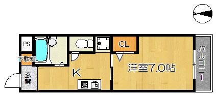 ラクシュミー田川(1K/2階)の間取り写真