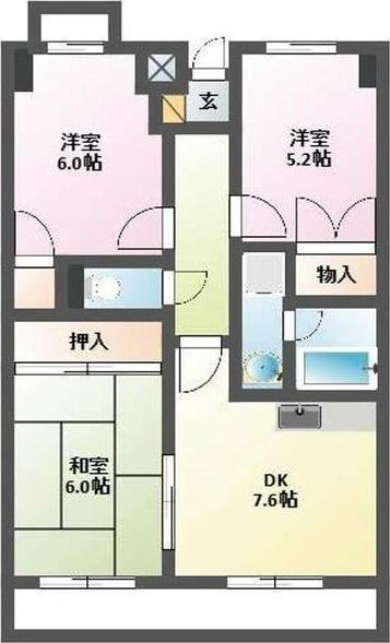 アピタシオンB(3DK/2階)の間取り写真