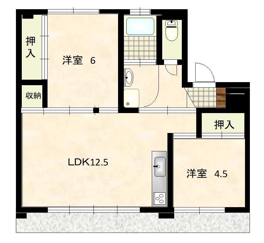 ハッピーエステート大財北 2号棟(2LDK/5階)の間取り写真