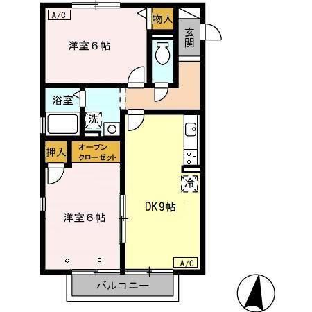 ロイヤル不二 B棟(2DK/2階)の間取り写真