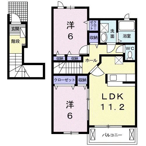 モデルノ・デーアA(2LDK/2階)の間取り写真