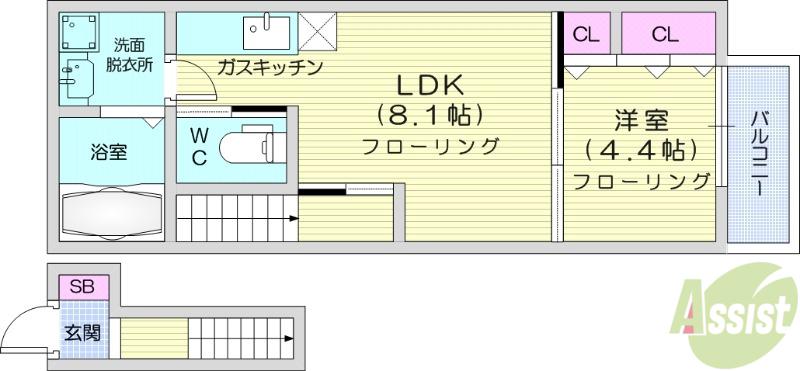 SOLEIL HINA Ⅴ (1LDK/2階)の間取り写真