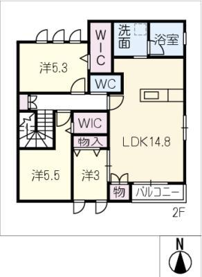 ラルカーサ レアリゼ(3LDK/2階)の間取り写真