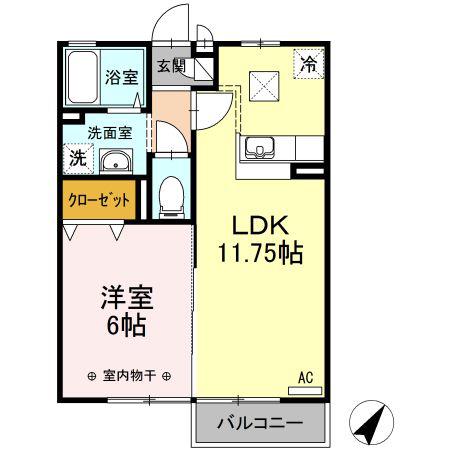 セレナ国母(1LDK/1階)の間取り写真