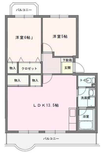 シャトーブラン村田I(2LDK/1階)の間取り写真