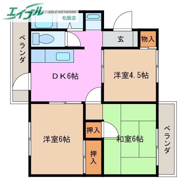 パークテラス(3DK/2階)の間取り写真