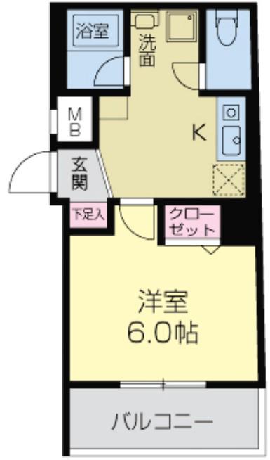 WILLDO難波WⅠ(1K/6階)の間取り写真
