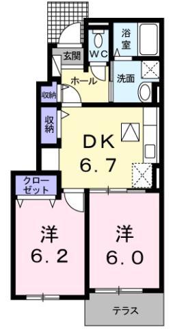 モーント シャインD(2DK/1階)の間取り写真