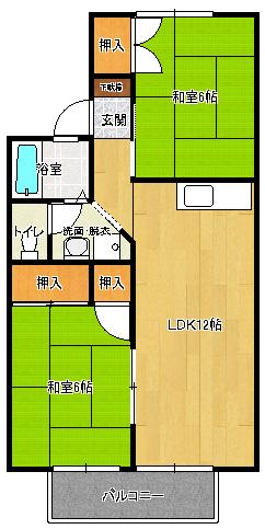 ジュネス野田(2LDK/1階)の間取り写真