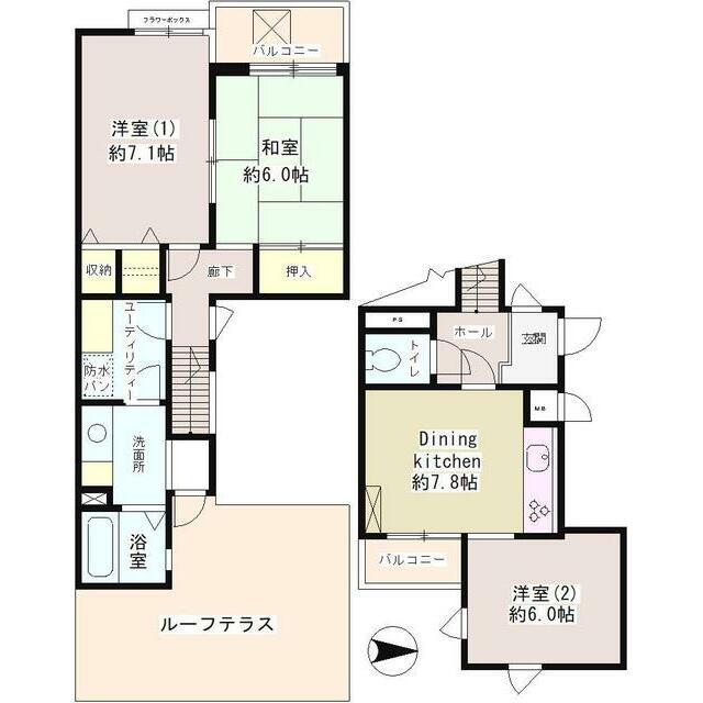 カルム桜新町パティオ(3DK/3階)の間取り写真