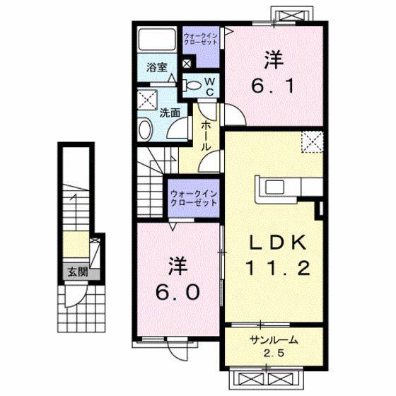 ヴィラージュS V(2LDK/2階)の間取り写真