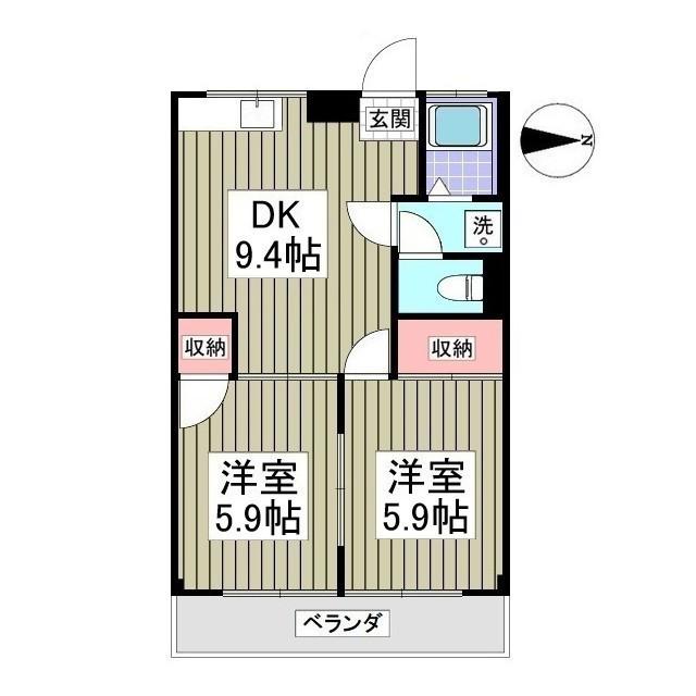 パークワイズ草加 旧サタカコーポ(2DK/2階)の間取り写真