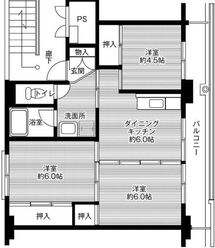 ビレッジハウス筑後(3DK/5階)の間取り写真